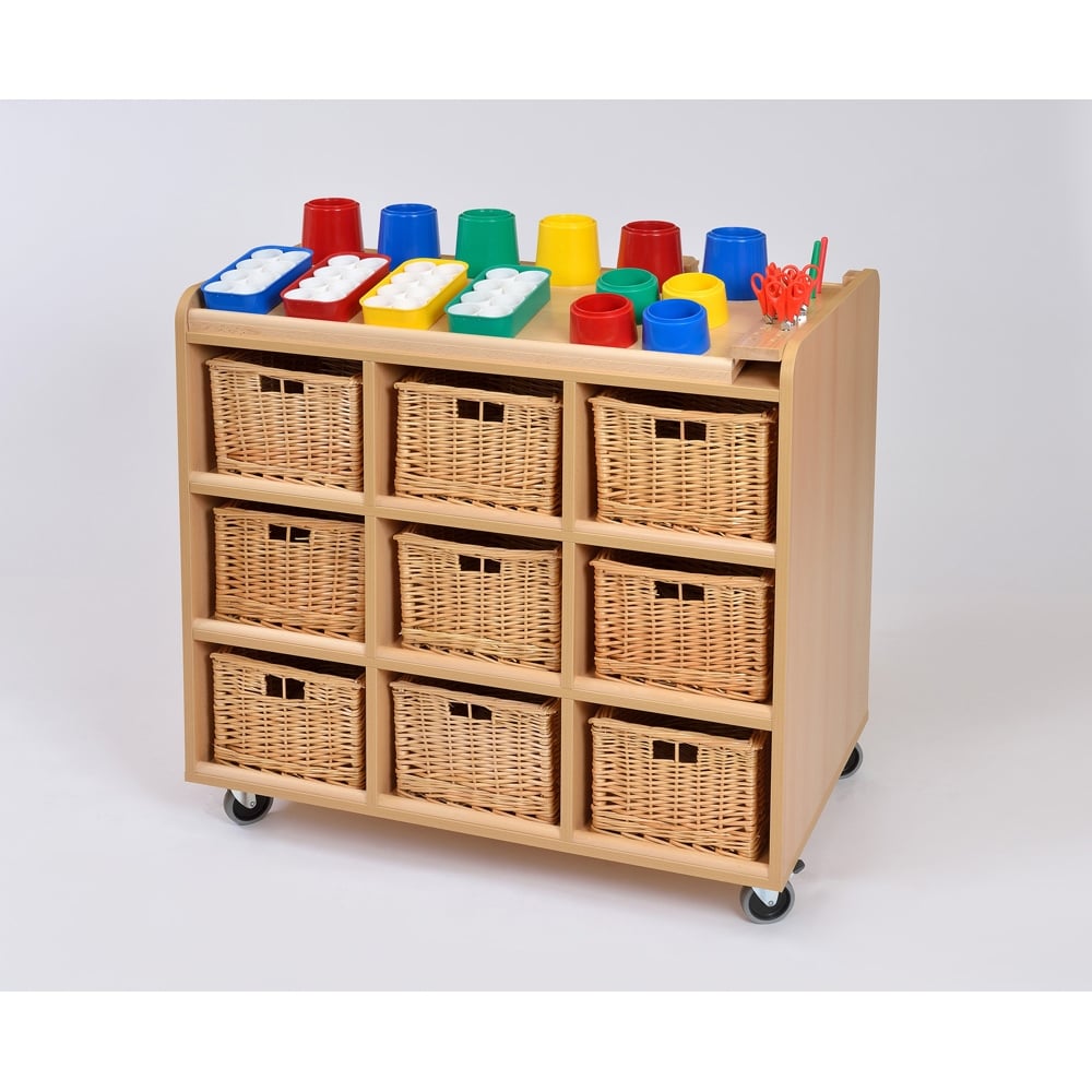 Mobile Art Resource Trolley With 24 Art Pots And 9 Wicker Trays - Image 2