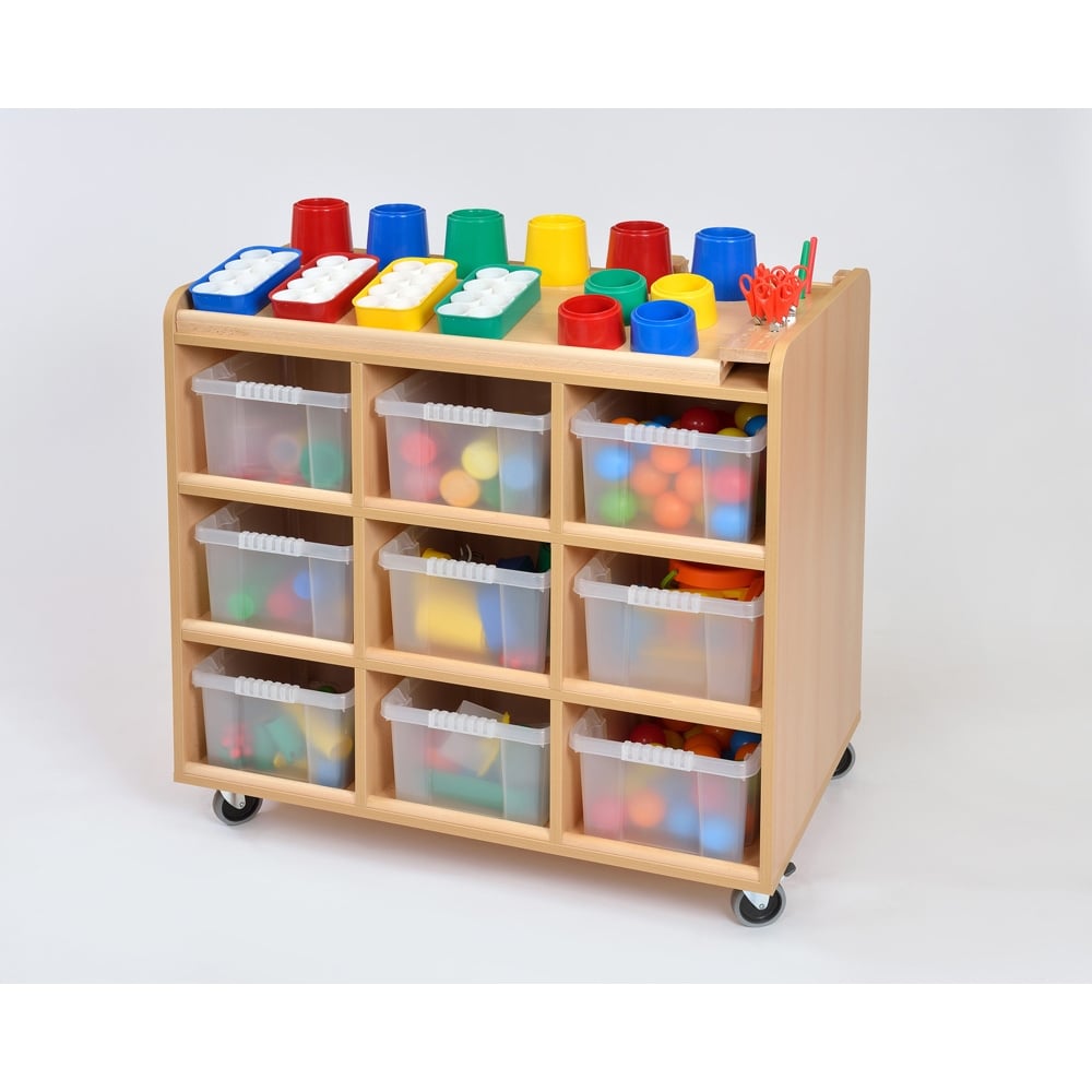 Mobile Art Resource Trolley With 24 Art Pots And 9 Wicker Trays - Image 4