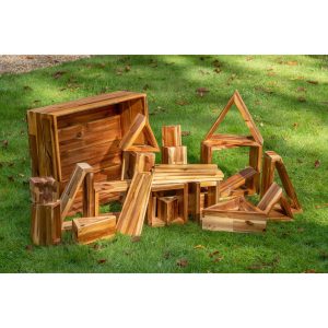 Wooden Construction Blocks In Storage Box 26pc