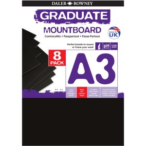 Daler-Rowney Graduate Mountboard A3 - Black. Pack of 8