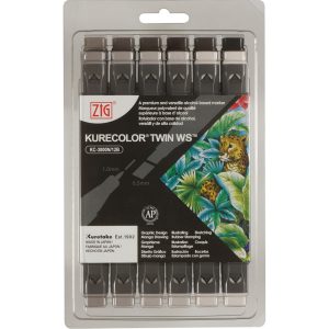 ZIG Kurecolor Twin Marker Set - Warm Grey. Set of 12