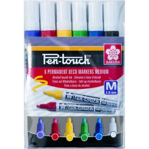 Sakura Pen-Touch Opaque Coloured Markers - Medium. Set of 6