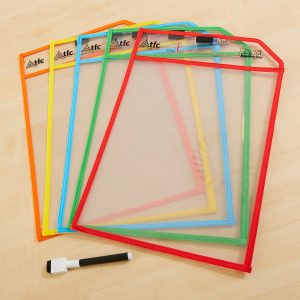 Clear Write and Wipe Work Storage Pockets A4 5pk